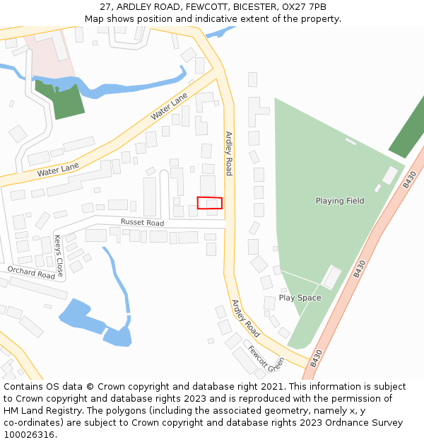 27, ARDLEY ROAD, FEWCOTT, BICESTER, OX27 7PB: Location map and indicative extent of plot