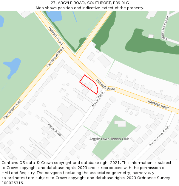27, ARGYLE ROAD, SOUTHPORT, PR9 9LG: Location map and indicative extent of plot