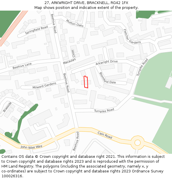 27, ARKWRIGHT DRIVE, BRACKNELL, RG42 1FX: Location map and indicative extent of plot