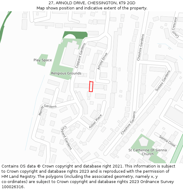 27, ARNOLD DRIVE, CHESSINGTON, KT9 2GD: Location map and indicative extent of plot