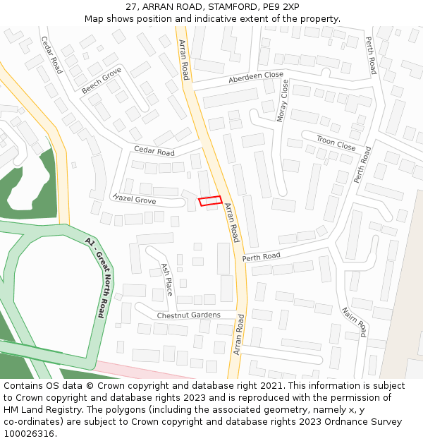 27, ARRAN ROAD, STAMFORD, PE9 2XP: Location map and indicative extent of plot