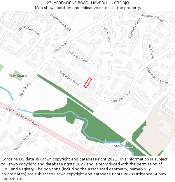 27, ARRENDENE ROAD, HAVERHILL, CB9 9JQ: Location map and indicative extent of plot