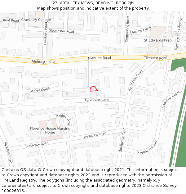 27, ARTILLERY MEWS, READING, RG30 2JN: Location map and indicative extent of plot