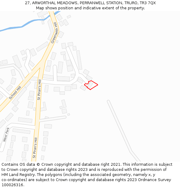 27, ARWORTHAL MEADOWS, PERRANWELL STATION, TRURO, TR3 7QX: Location map and indicative extent of plot