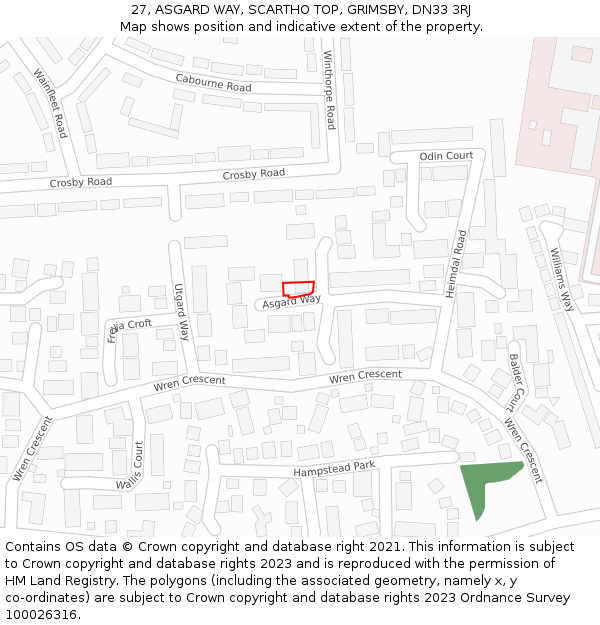 27, ASGARD WAY, SCARTHO TOP, GRIMSBY, DN33 3RJ: Location map and indicative extent of plot