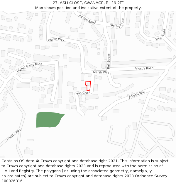 27, ASH CLOSE, SWANAGE, BH19 2TF: Location map and indicative extent of plot
