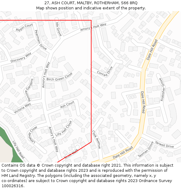 27, ASH COURT, MALTBY, ROTHERHAM, S66 8RQ: Location map and indicative extent of plot