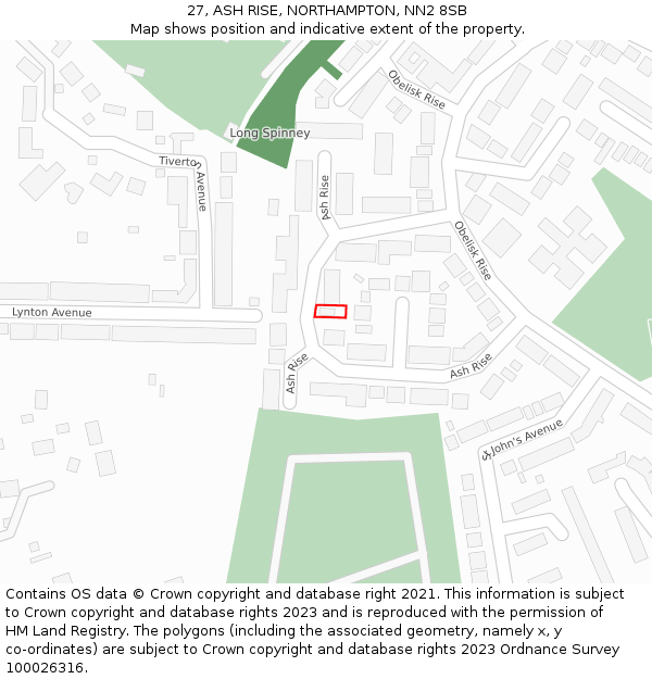 27, ASH RISE, NORTHAMPTON, NN2 8SB: Location map and indicative extent of plot