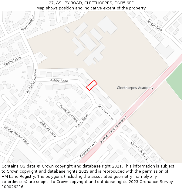 27, ASHBY ROAD, CLEETHORPES, DN35 9PF: Location map and indicative extent of plot