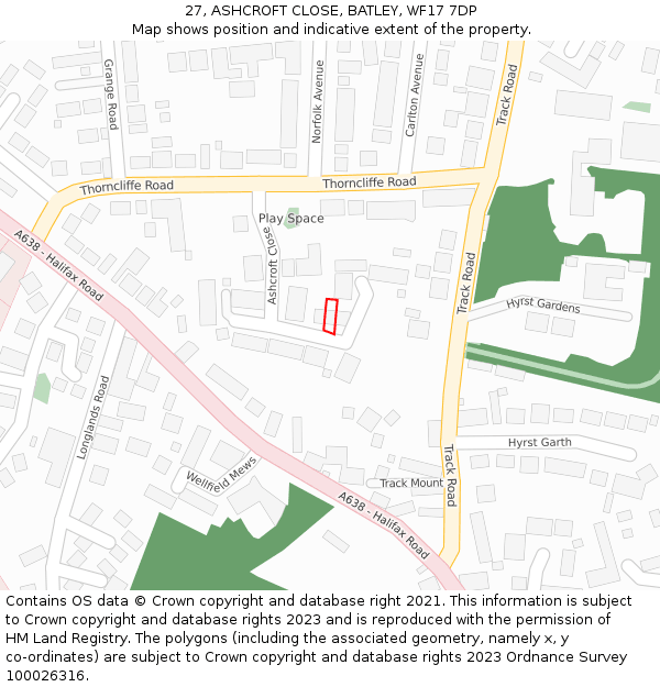 27, ASHCROFT CLOSE, BATLEY, WF17 7DP: Location map and indicative extent of plot