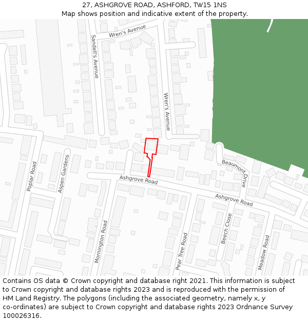 27, ASHGROVE ROAD, ASHFORD, TW15 1NS: Location map and indicative extent of plot