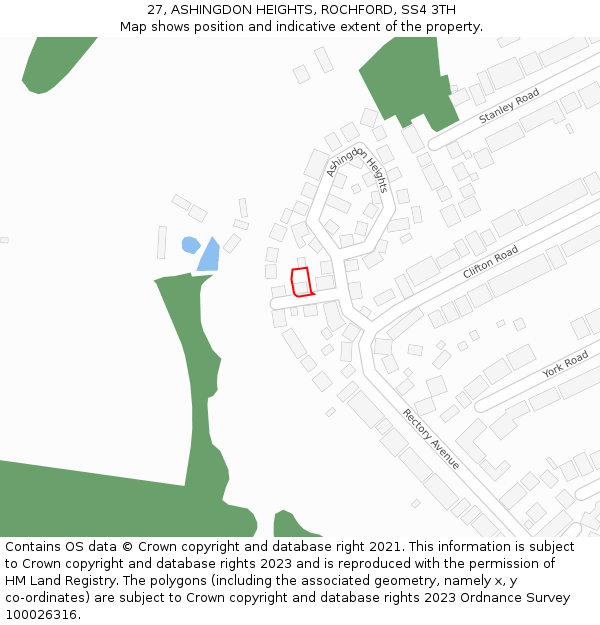 27, ASHINGDON HEIGHTS, ROCHFORD, SS4 3TH: Location map and indicative extent of plot