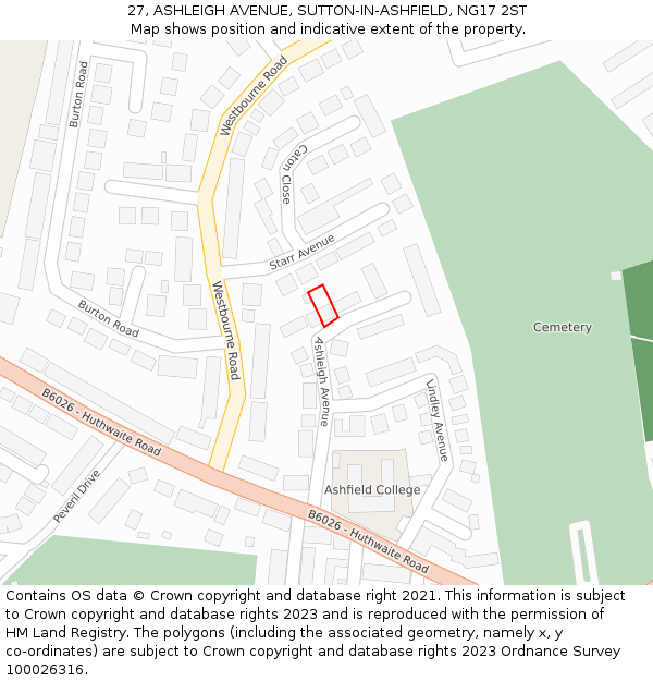 27, ASHLEIGH AVENUE, SUTTON-IN-ASHFIELD, NG17 2ST: Location map and indicative extent of plot