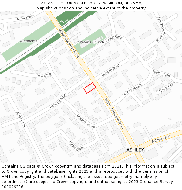 27, ASHLEY COMMON ROAD, NEW MILTON, BH25 5AJ: Location map and indicative extent of plot