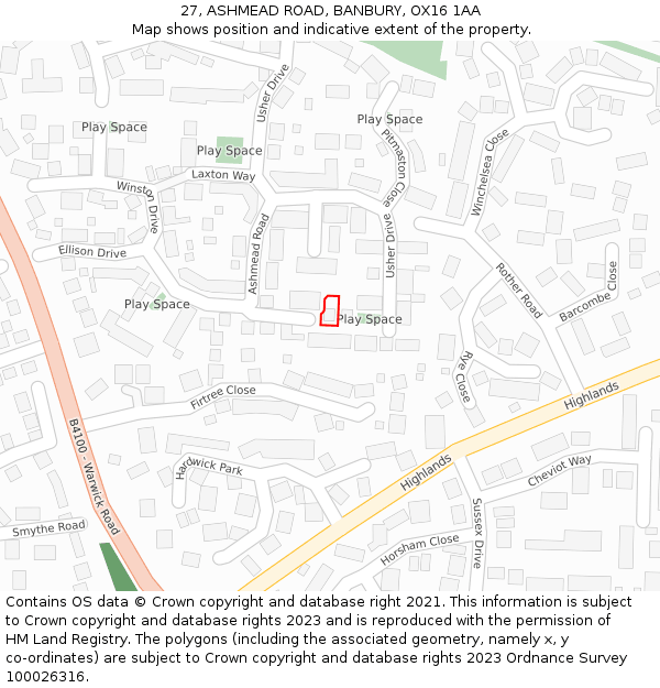 27, ASHMEAD ROAD, BANBURY, OX16 1AA: Location map and indicative extent of plot