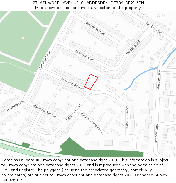 27, ASHWORTH AVENUE, CHADDESDEN, DERBY, DE21 6PN: Location map and indicative extent of plot