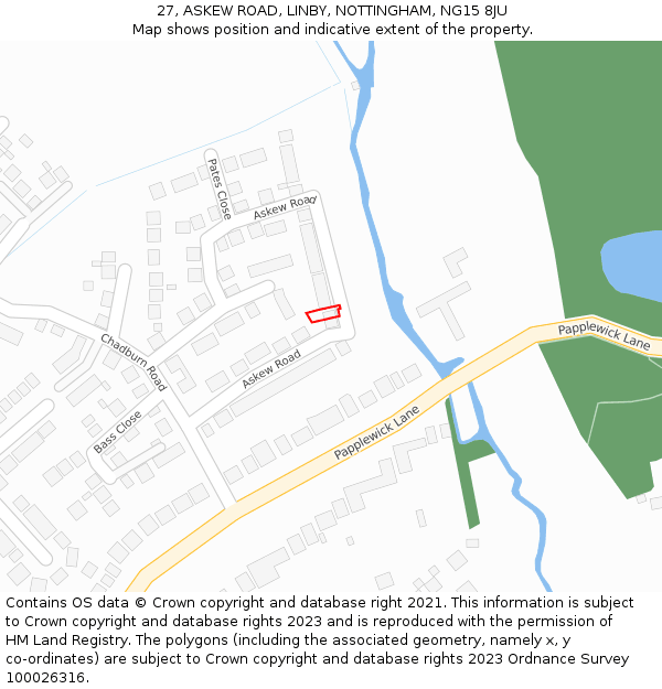 27, ASKEW ROAD, LINBY, NOTTINGHAM, NG15 8JU: Location map and indicative extent of plot