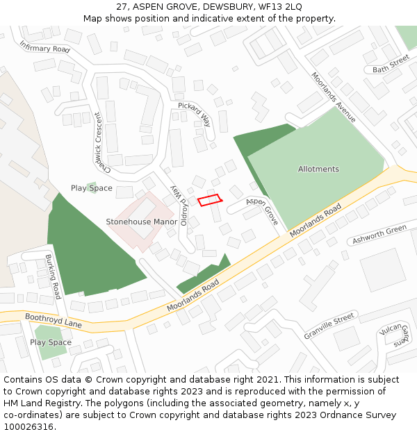 27, ASPEN GROVE, DEWSBURY, WF13 2LQ: Location map and indicative extent of plot