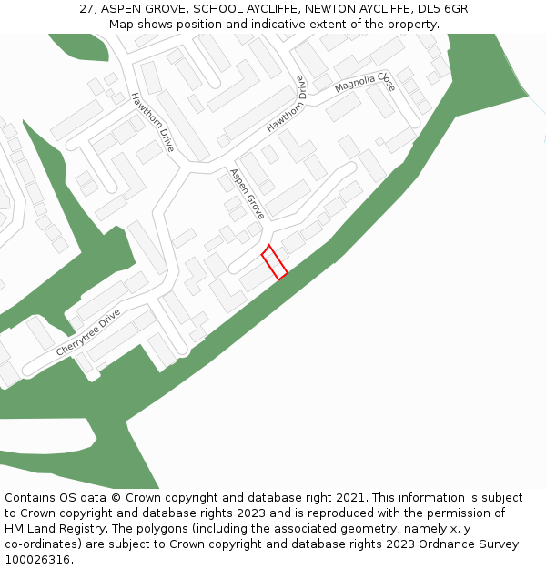 27, ASPEN GROVE, SCHOOL AYCLIFFE, NEWTON AYCLIFFE, DL5 6GR: Location map and indicative extent of plot