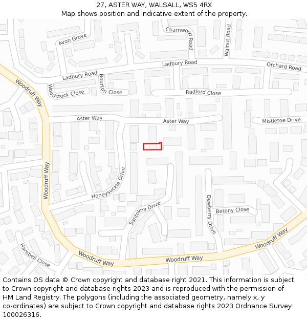 27, ASTER WAY, WALSALL, WS5 4RX: Location map and indicative extent of plot