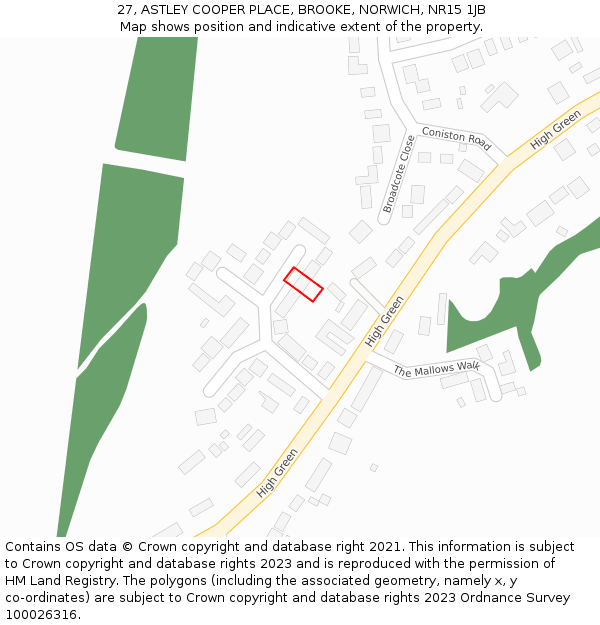 27, ASTLEY COOPER PLACE, BROOKE, NORWICH, NR15 1JB: Location map and indicative extent of plot