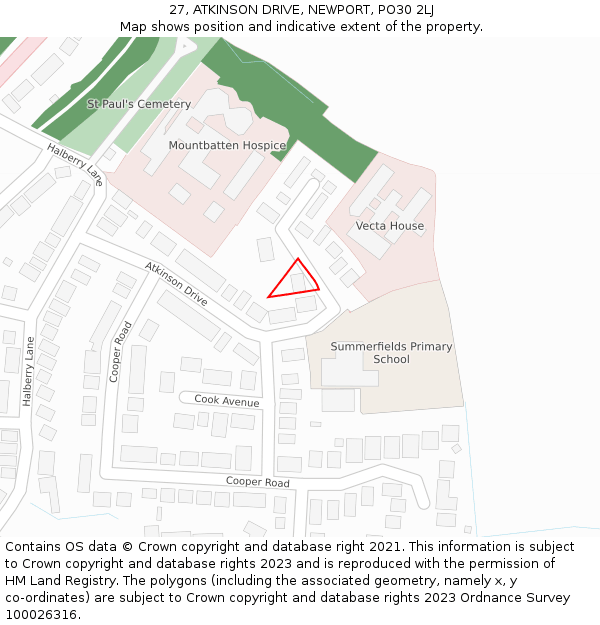 27, ATKINSON DRIVE, NEWPORT, PO30 2LJ: Location map and indicative extent of plot