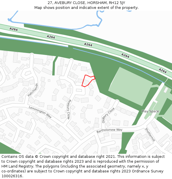 27, AVEBURY CLOSE, HORSHAM, RH12 5JY: Location map and indicative extent of plot