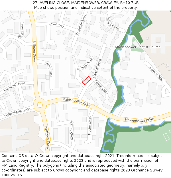 27, AVELING CLOSE, MAIDENBOWER, CRAWLEY, RH10 7UR: Location map and indicative extent of plot