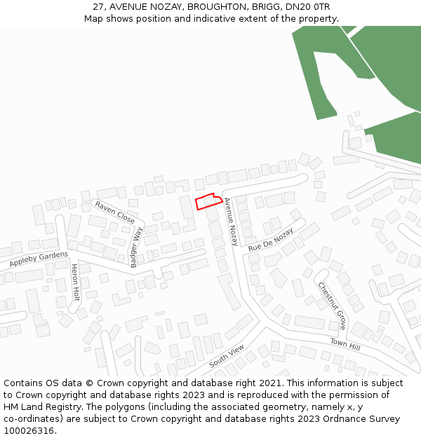 27, AVENUE NOZAY, BROUGHTON, BRIGG, DN20 0TR: Location map and indicative extent of plot