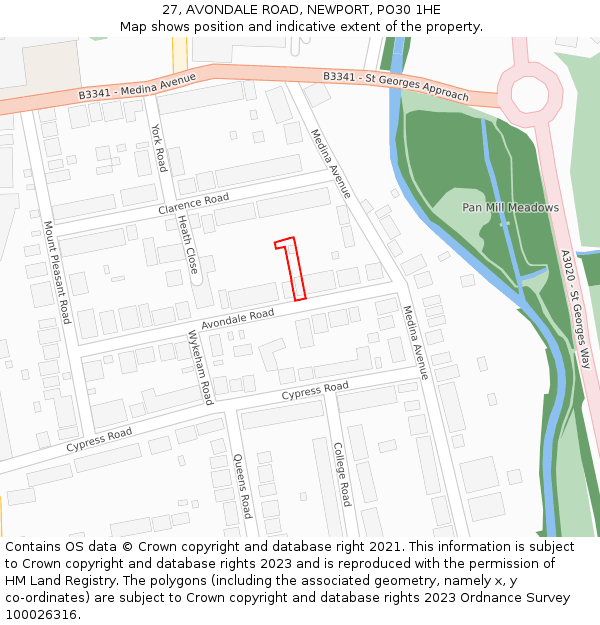 27, AVONDALE ROAD, NEWPORT, PO30 1HE: Location map and indicative extent of plot