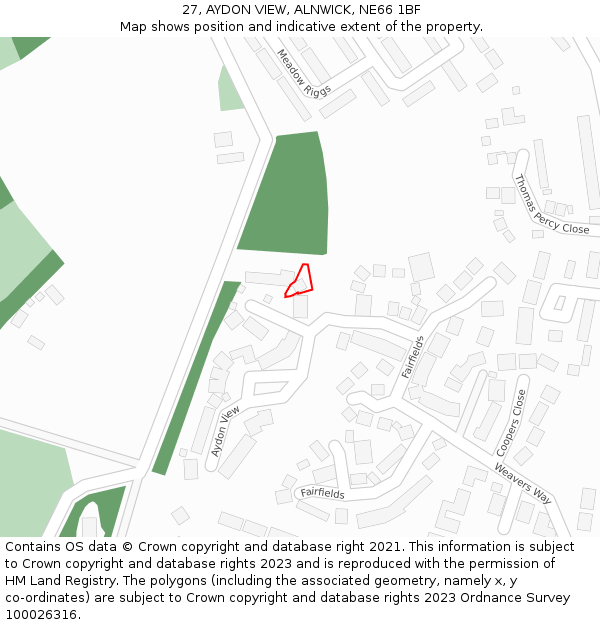 27, AYDON VIEW, ALNWICK, NE66 1BF: Location map and indicative extent of plot