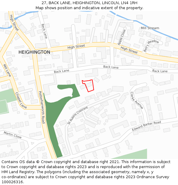 27, BACK LANE, HEIGHINGTON, LINCOLN, LN4 1RH: Location map and indicative extent of plot