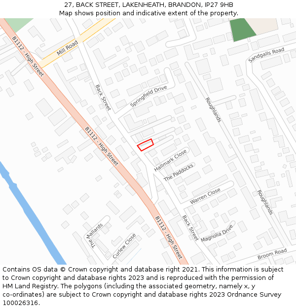 27, BACK STREET, LAKENHEATH, BRANDON, IP27 9HB: Location map and indicative extent of plot