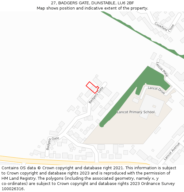 27, BADGERS GATE, DUNSTABLE, LU6 2BF: Location map and indicative extent of plot
