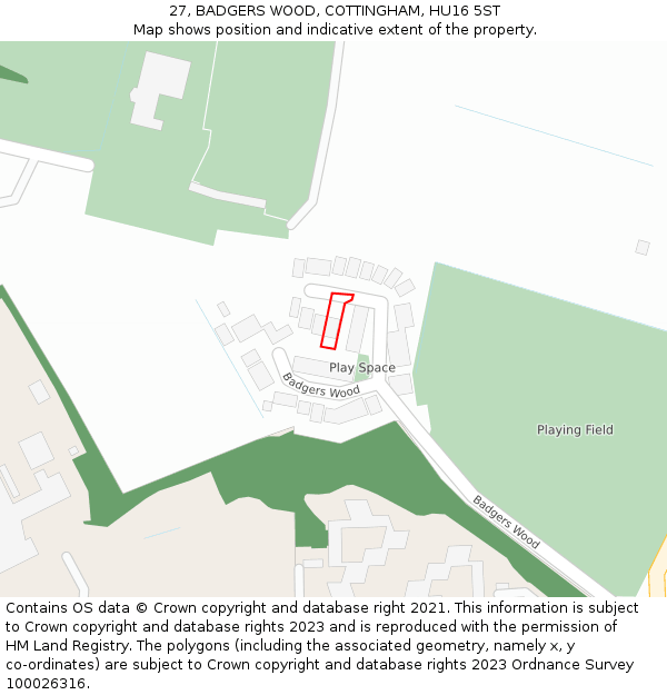 27, BADGERS WOOD, COTTINGHAM, HU16 5ST: Location map and indicative extent of plot