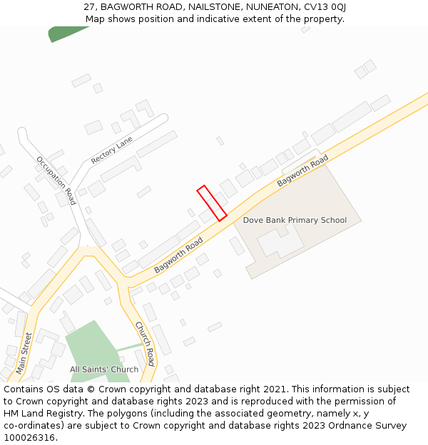 27, BAGWORTH ROAD, NAILSTONE, NUNEATON, CV13 0QJ: Location map and indicative extent of plot