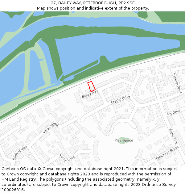 27, BAILEY WAY, PETERBOROUGH, PE2 9SE: Location map and indicative extent of plot