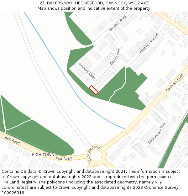 27, BAKERS WAY, HEDNESFORD, CANNOCK, WS12 4XZ: Location map and indicative extent of plot