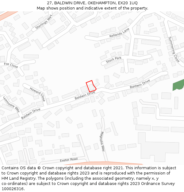 27, BALDWIN DRIVE, OKEHAMPTON, EX20 1UQ: Location map and indicative extent of plot