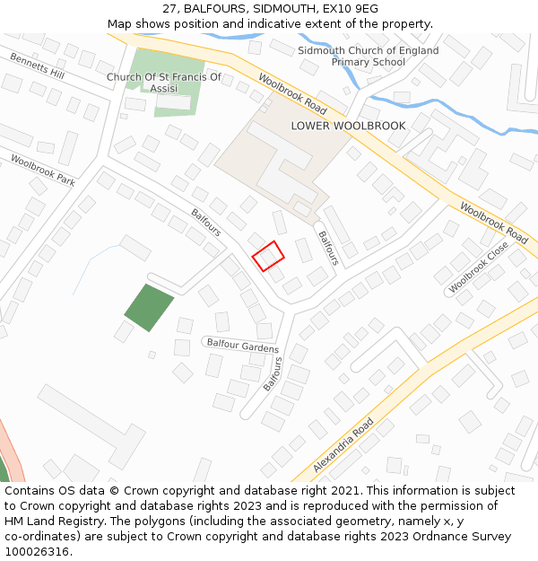 27, BALFOURS, SIDMOUTH, EX10 9EG: Location map and indicative extent of plot