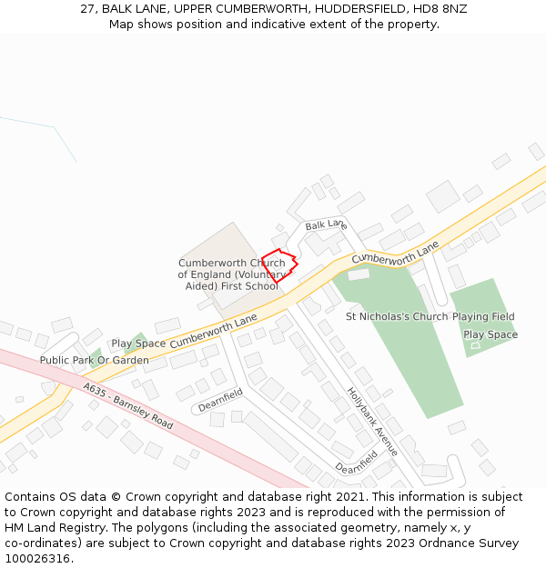 27, BALK LANE, UPPER CUMBERWORTH, HUDDERSFIELD, HD8 8NZ: Location map and indicative extent of plot