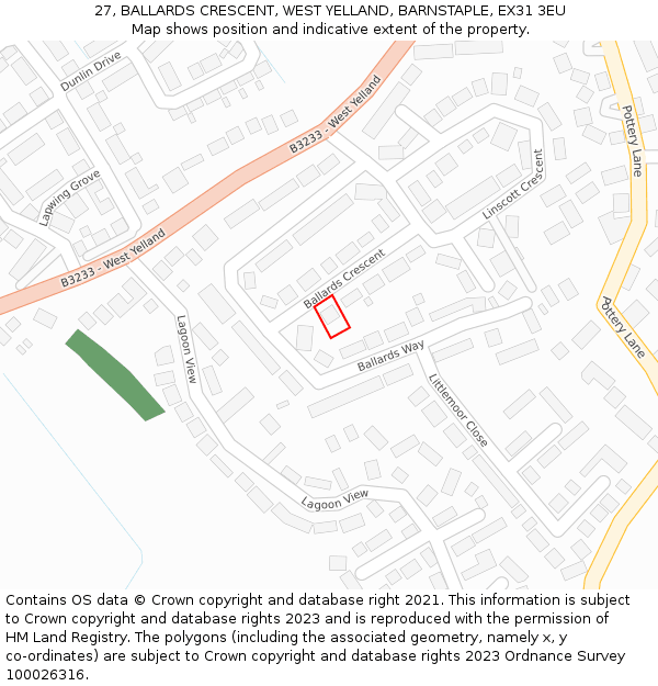 27, BALLARDS CRESCENT, WEST YELLAND, BARNSTAPLE, EX31 3EU: Location map and indicative extent of plot