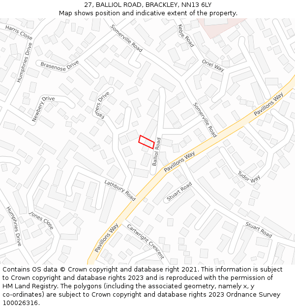 27, BALLIOL ROAD, BRACKLEY, NN13 6LY: Location map and indicative extent of plot