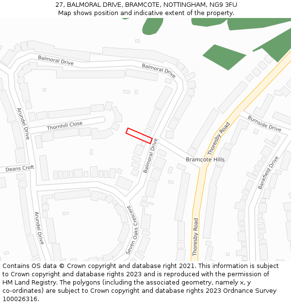 27, BALMORAL DRIVE, BRAMCOTE, NOTTINGHAM, NG9 3FU: Location map and indicative extent of plot