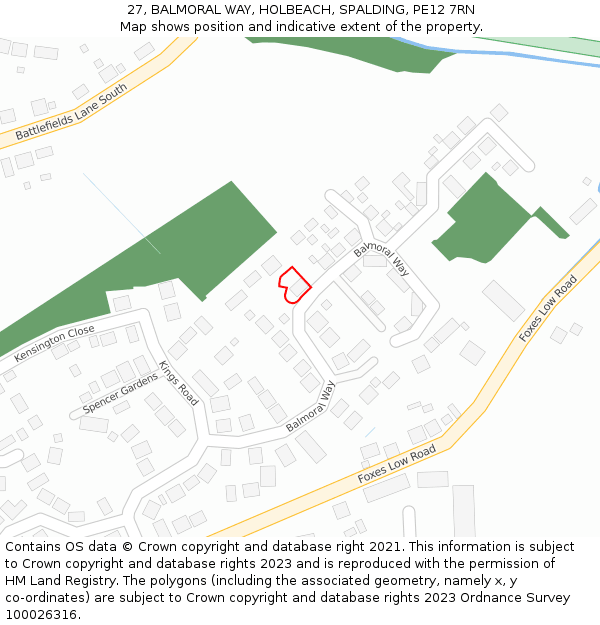 27, BALMORAL WAY, HOLBEACH, SPALDING, PE12 7RN: Location map and indicative extent of plot