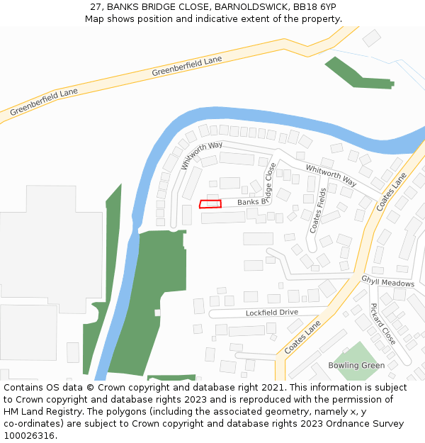 27, BANKS BRIDGE CLOSE, BARNOLDSWICK, BB18 6YP: Location map and indicative extent of plot