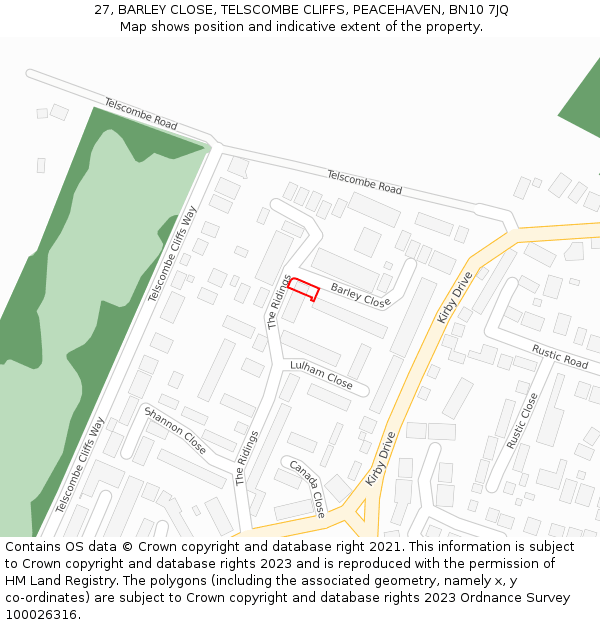 27, BARLEY CLOSE, TELSCOMBE CLIFFS, PEACEHAVEN, BN10 7JQ: Location map and indicative extent of plot