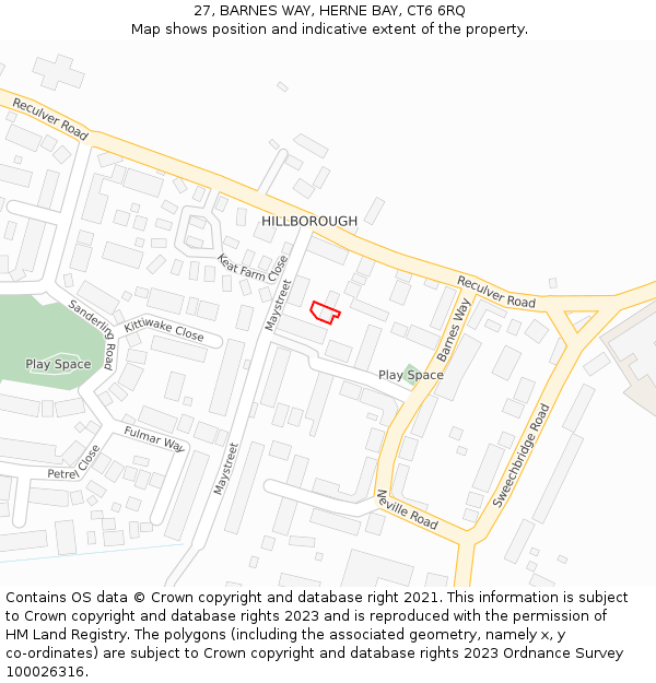 27, BARNES WAY, HERNE BAY, CT6 6RQ: Location map and indicative extent of plot