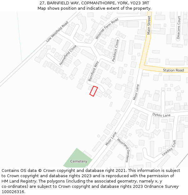 27, BARNFIELD WAY, COPMANTHORPE, YORK, YO23 3RT: Location map and indicative extent of plot