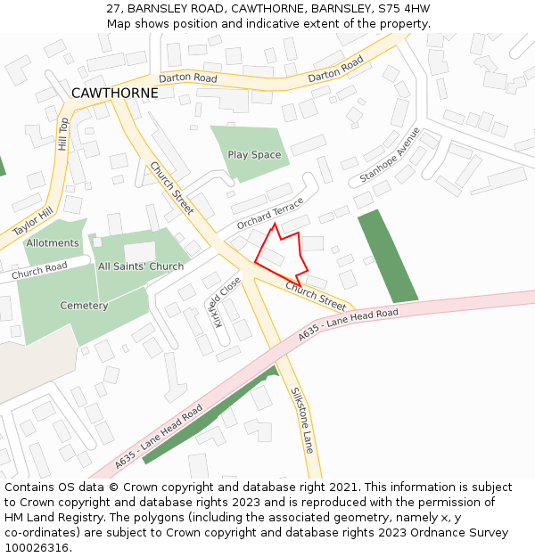 27, BARNSLEY ROAD, CAWTHORNE, BARNSLEY, S75 4HW: Location map and indicative extent of plot